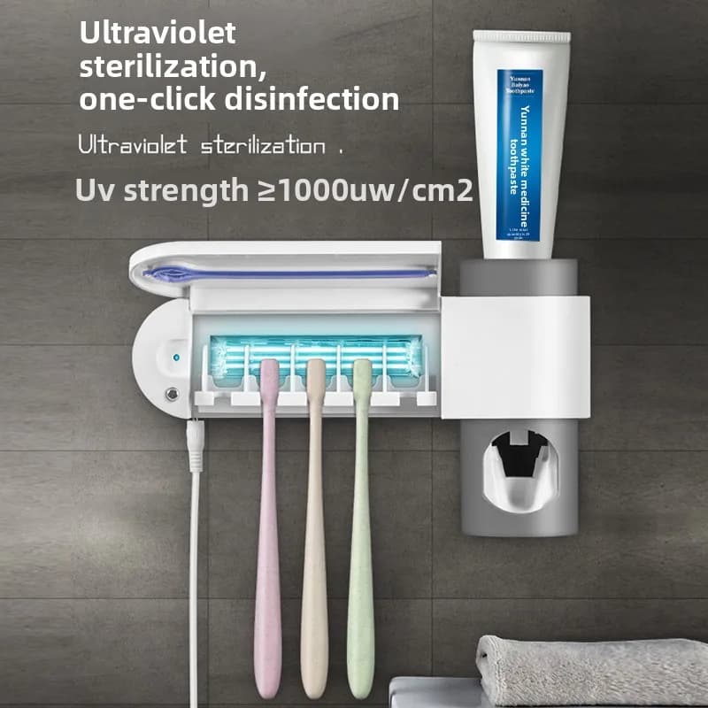 Toothbrush Holder Wall Mounted Solar UV Light Ultraviolet Toothbrush Sterilizer Automatic Toothpaste Holders Bathroom Accessory