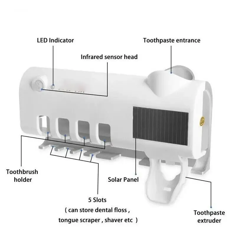 Toothbrush Holder Wall Mounted Solar UV Light Ultraviolet Toothbrush Sterilizer Automatic Toothpaste Holders Bathroom Accessory